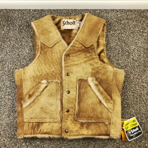 NWT Vintage Schott NYC Vest Suede Leather Shearling Lined Western Mens 38 Small - Picture 1 of 11
